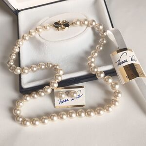 Vintage Vanna White Faux Pearl Necklace and Earrings Set in Original Box